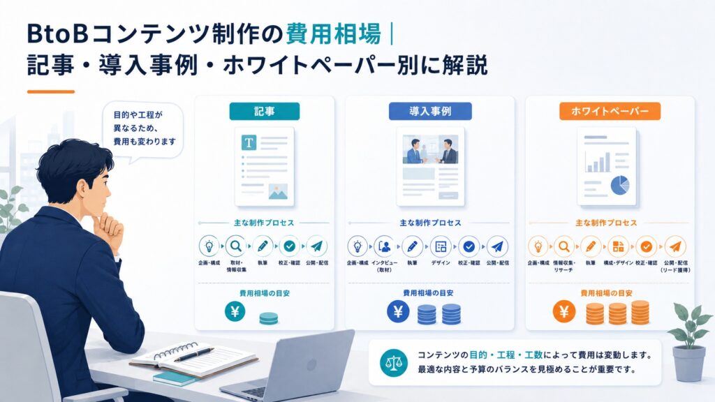 BtoBコンテンツ制作の費用相場｜記事・導入事例・ホワイトペーパー別に解説