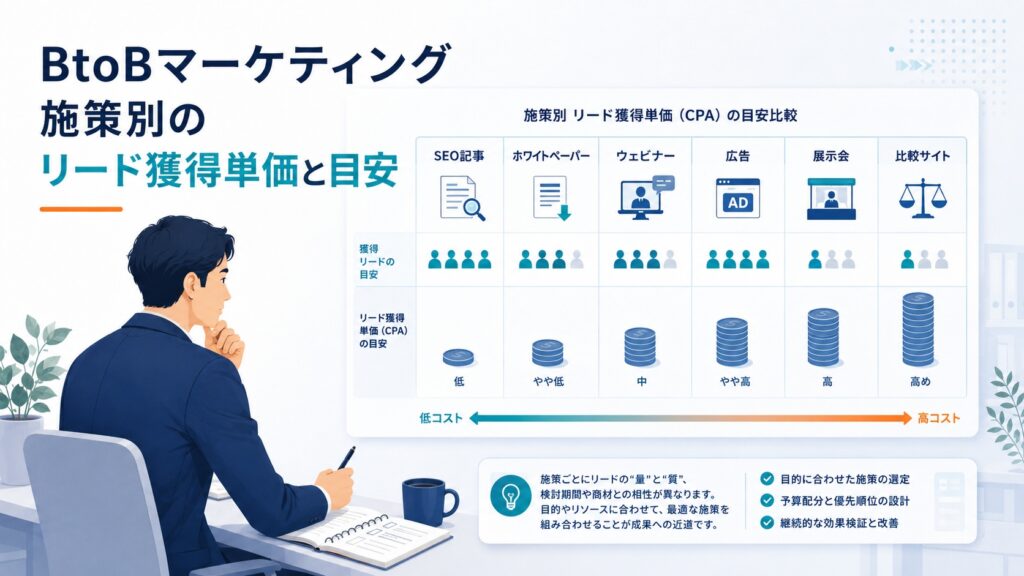 BtoBマーケティング施策別のリード獲得単価と目安