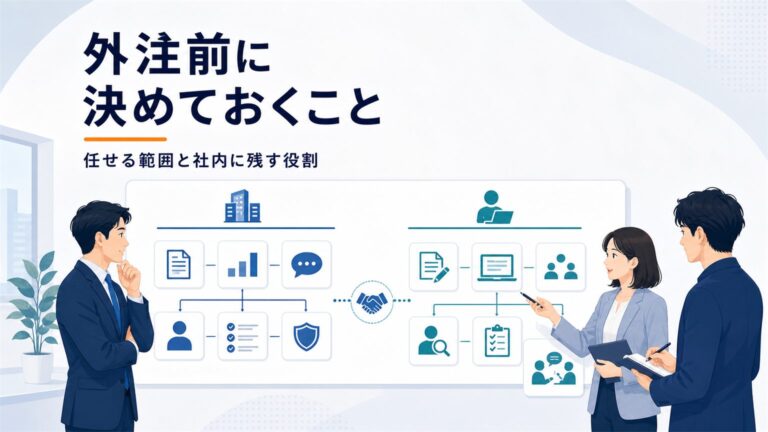 オウンドメディア外注前に社内と外注先の役割分担を整理するイメージ